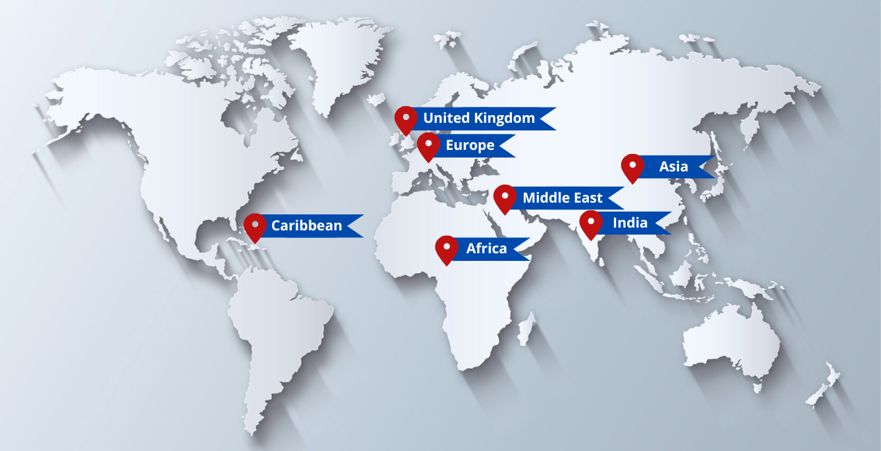 World Map with Marked Regions